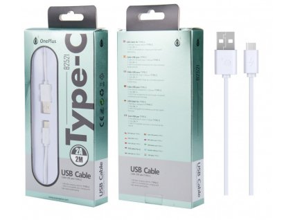 Datový a nabíjecí kabel PLUS B2521, USB-C, délka 2m, 2A, bílý
