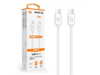 Datový kabel ALIGATOR POWER 60W, USB-C/USB-C 3A, 1m bílý