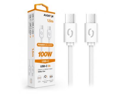 Datový kabel ALIGATOR POWER 100W, USB-C/USB-C 5A, 1,5m bílý