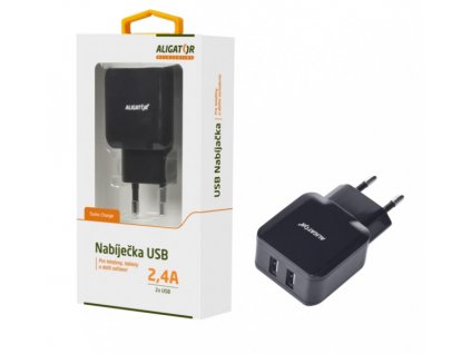 Nabíječka ALIGATOR CHA0007  s 2xUSB výstupem 2.4A, Turbo charge, černá