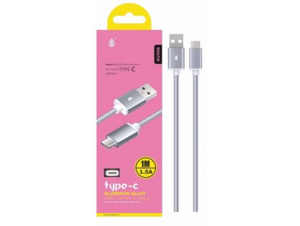 Datový a nabíjecí kabel PLUS, USB-C, (AU406), stříbrný