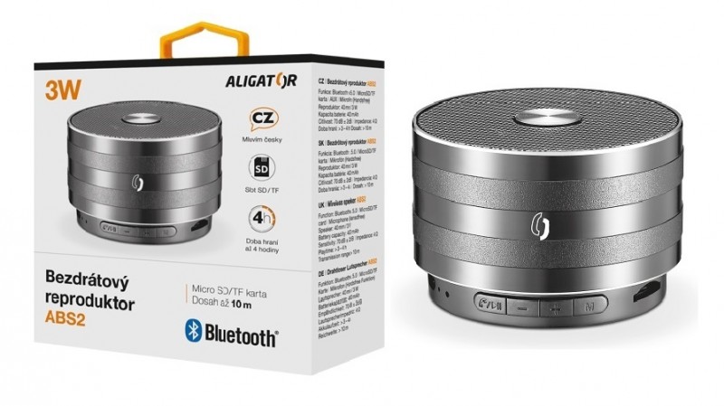 Fotografie Bluetooth kovový reproduktor ALIGATOR ABS2, micro SD, černá Aligator