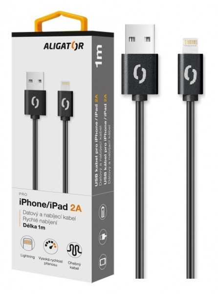 Fotografie Datový kabel ALIGATOR 2A iPhone lightning 1m, Black Aligator