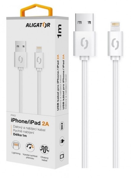 ALIGÁTOR Datový kabel ALIGATOR 2A iPhone lightning 1m, bílý