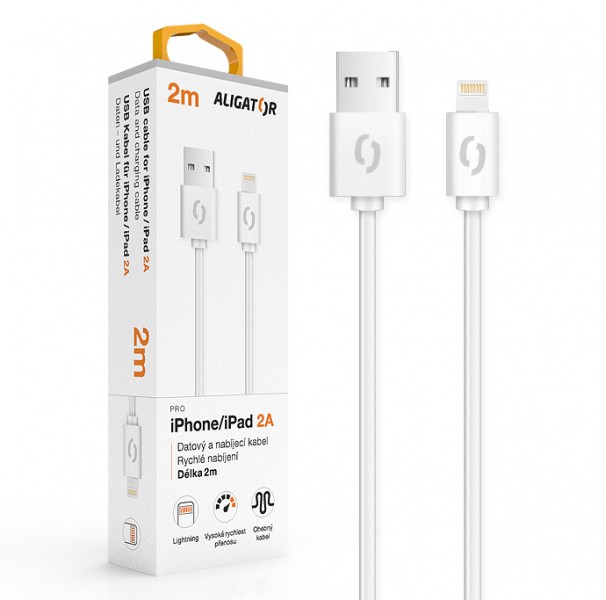 ALIGÁTOR Datový a nabíjecí kabel ALIGATOR 2A pro iPhone, 2m, bílá