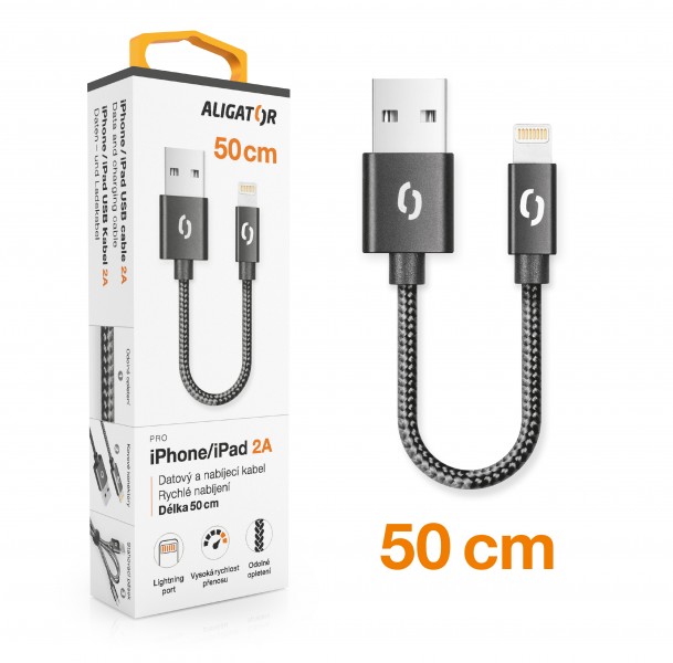 ALIGÁTOR Datový kabel ALIGATOR PREMIUM 2A, Lightning 50cm černý