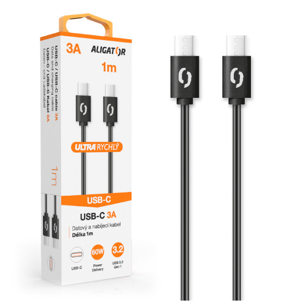 Fotografie Datový kabel ALIGATOR POWER 3A, USB-C/USB-C, černá Aligator