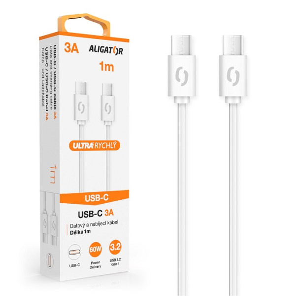 ALIGÁTOR Datový kabel ALIGATOR POWER 60W, USB-C/USB-C 3A, 1m bílý