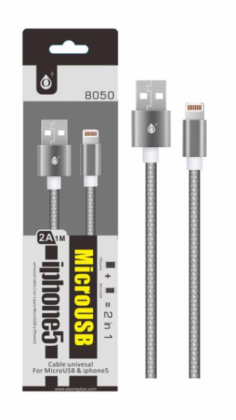 Aligator Plus Datový a nabíjecí kabel PLUS 8050, MicroUSB + iPhone Lightning, stříbrný