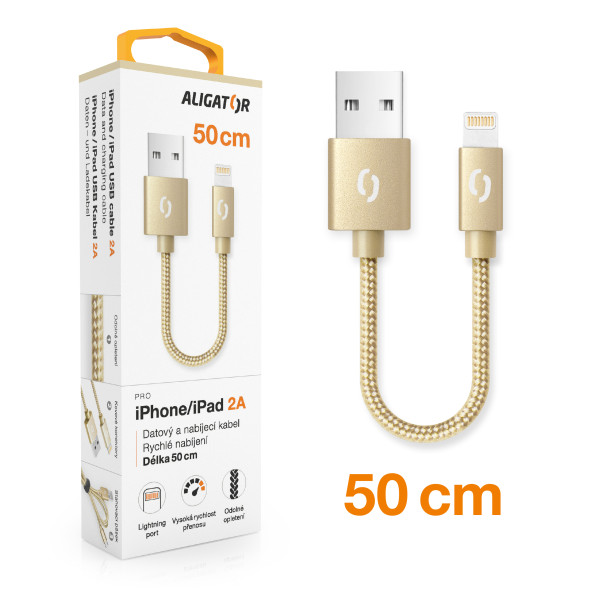 Fotografie Datový kabel ALIGATOR PREMIUM 2A, Lightning 50cm, zlatá Aligator