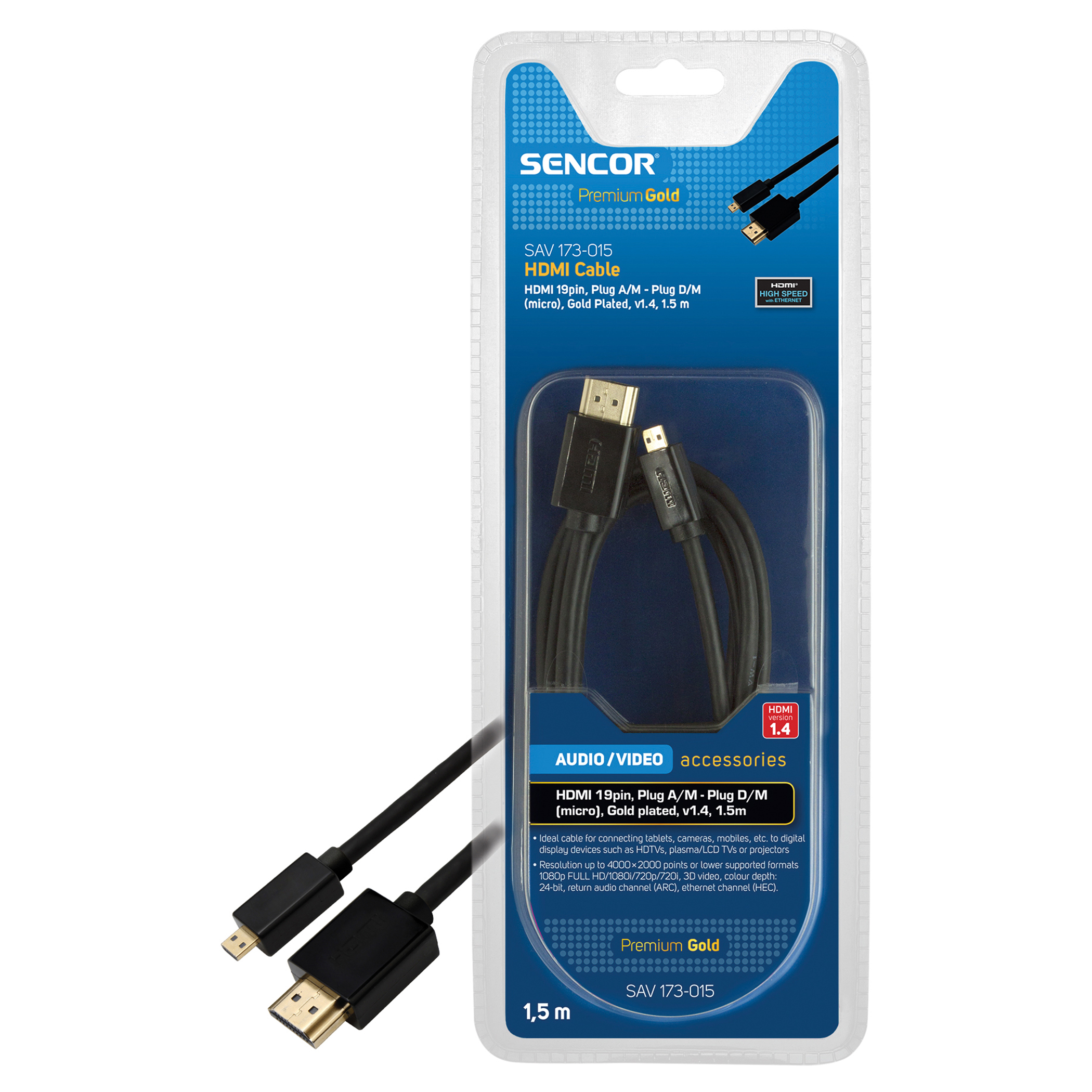 Sencor SAV 173-015 HDMI A/M - D (micro) /M kabel