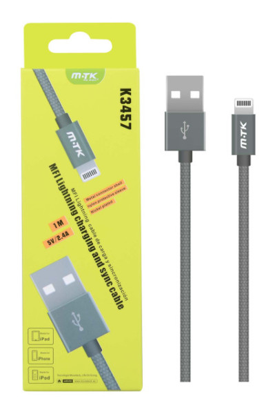 Fotografie Aligator Plus Datový a nabíjecí kabel PLUS, iPhone Lightning, MFI certifikace, 1m, 2,4A metal (K3457)
