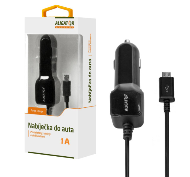 ALIGÁTOR Nabíječka do auta ALIGATOR microUSB 1A, Turbo charge, černá