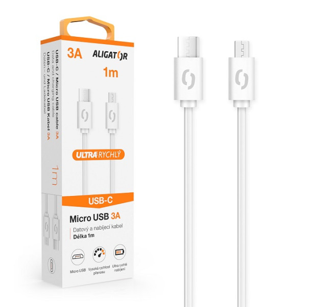 ALIGÁTOR Datový kabel ALIGATOR POWER 3A, USB-C/micro USB 1m bílý