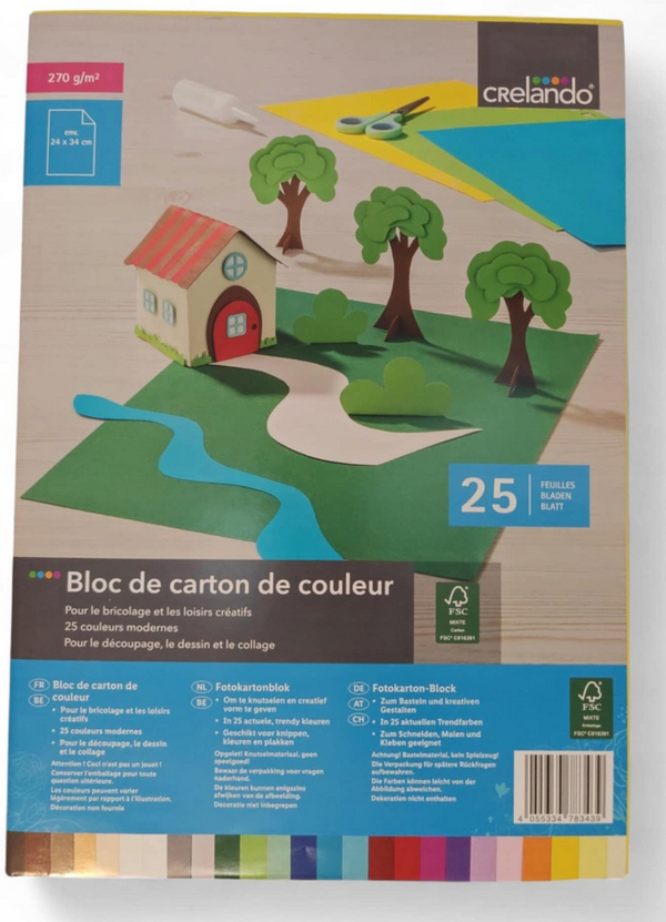 Fotografie Crelando - blok barevných papírů A4, 270g/m2, 24x34cm, 25 listů