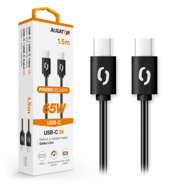 ALIGÁTOR Aligator DATKP48 - Datový kabel USB-C/USB-C 3A 1,5m, černý