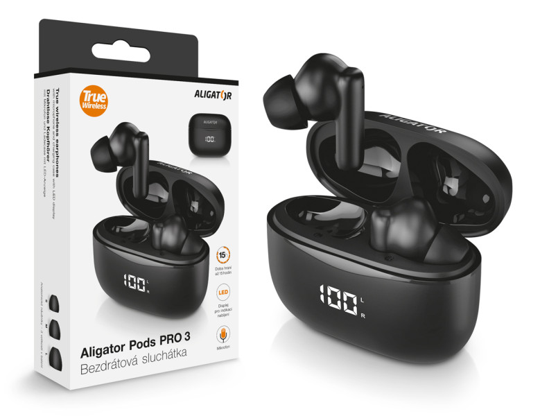Fotografie ALIGÁTOR Bluetooth sluchátka Aligator Pods PRO 3, černá /TWS06/