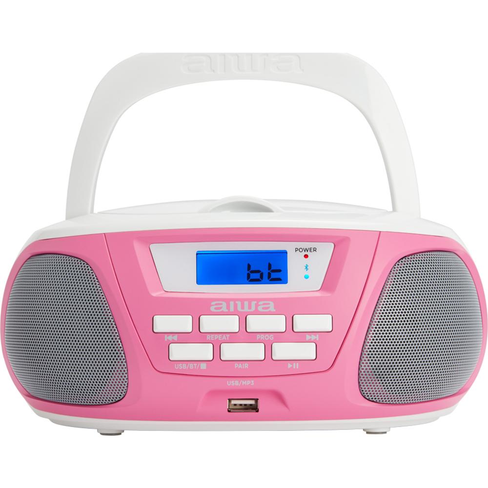 Aiwa BBTU-300PK – přenosný boombox / rádio CD/Bluetooth (pink + white)
