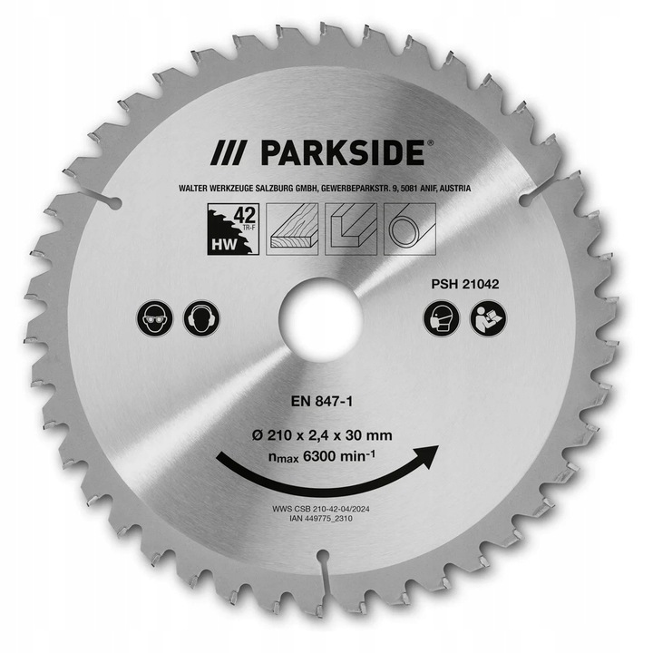 Fotografie PARKSIDE PSH 21042 210 mm - kotouč na řezání dřeva a kovu, 42 zubů