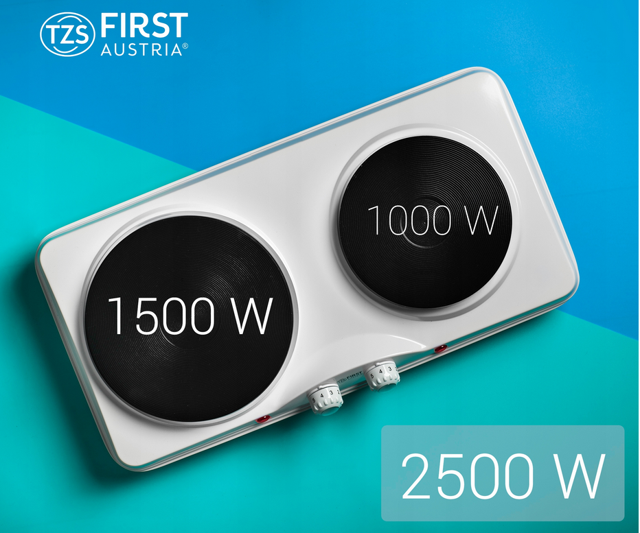 First Austria FA-5083-4 - elektrický přenosný vařič 2500 W, dvouplotýnkový, litinový