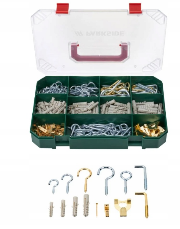 Parkside - sada hmoždinek a háčků, 338 dílů