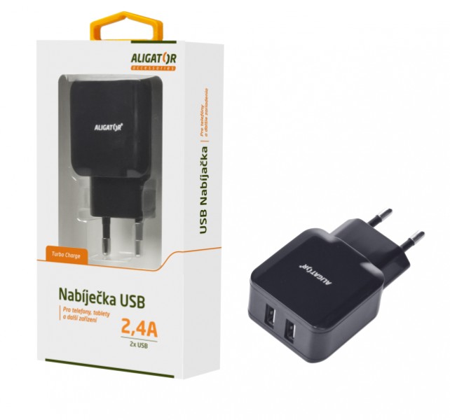 Aligator Plus Nabíječka ALIGATOR CHA0007 s 2xUSB výstupem 2.4A, Turbo charge, černá