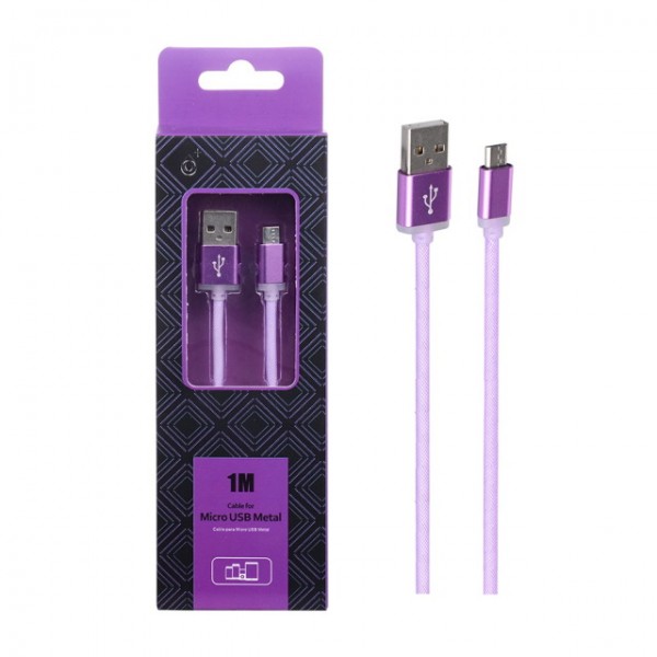 Aligator Plus Datový a nabíjecí kabel PLUS AS110 METAL MicroUSB, 1M - fialový