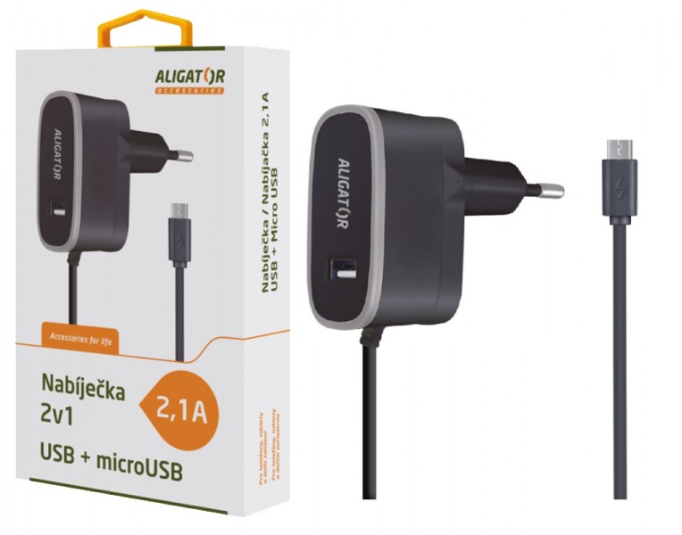 ALIGÁTOR Nabíječka ALIGATOR CDP0069 MicroUSB s USB výst 5V/2,1A, černá
