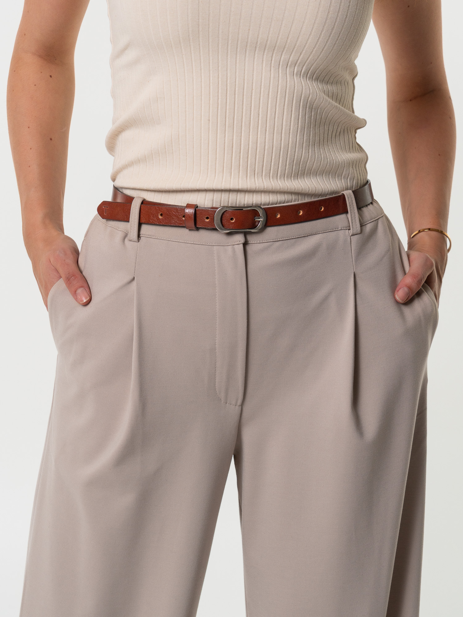Dámsky kožený opasok Amelie Silver Satin Cognac