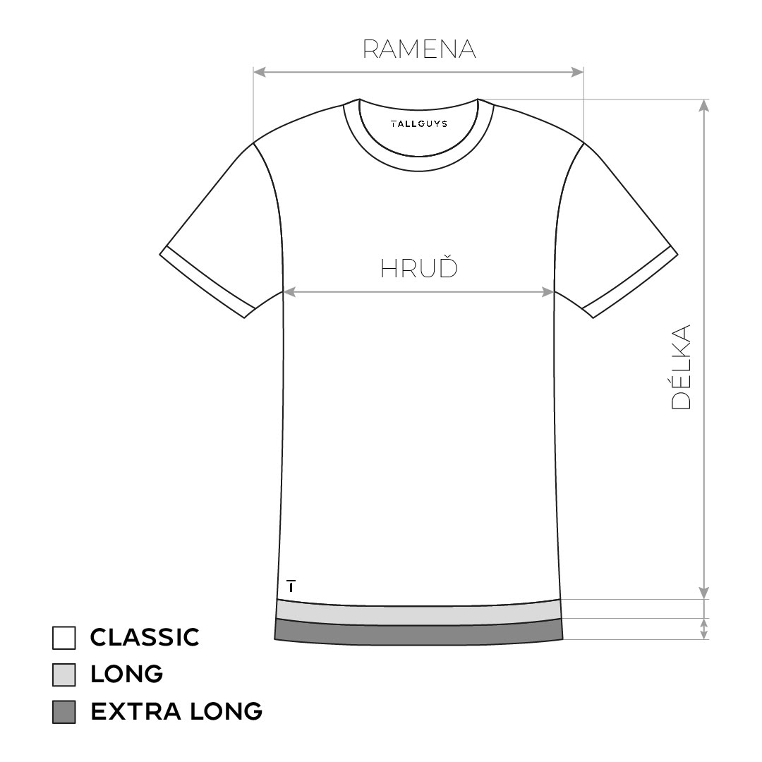 Dámské tričko TallGuys měření hrudi ramen a délky
