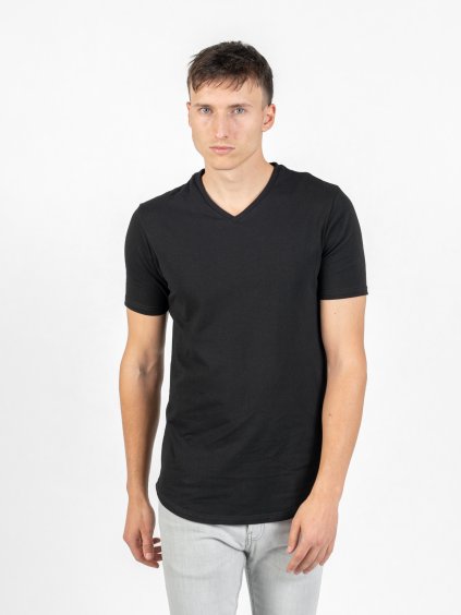 Predĺžené pánske tričko | výstrih do V | Deep black