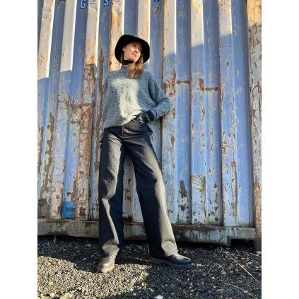 Prodloužené černé džíny wide leg pro vysoké ženy