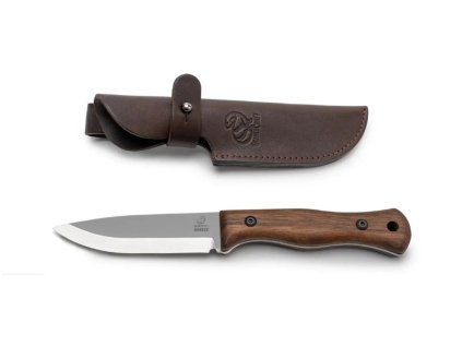 Bushcraft nůž, uhlíková ocel, rukojeť ořech, kožené pouzdro BSH6