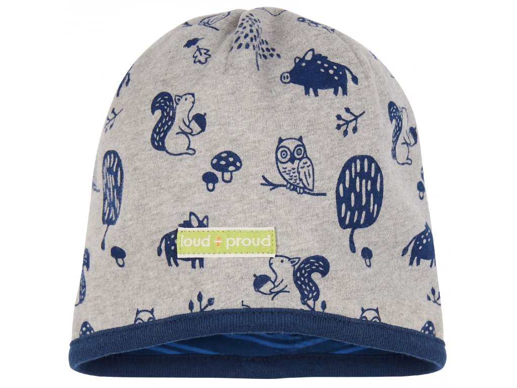 Dětská čepice Lesní zvířátka šedivá loud + proud - TAMAITI - dětské  oblečení z biobavlny