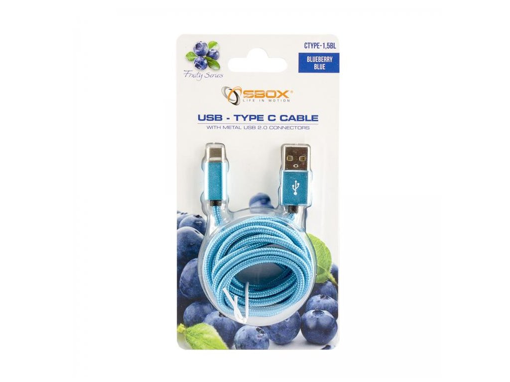 SBOX USB-TYPEC-15BL Kábel USB 2.0/TypeC 1,5m modr