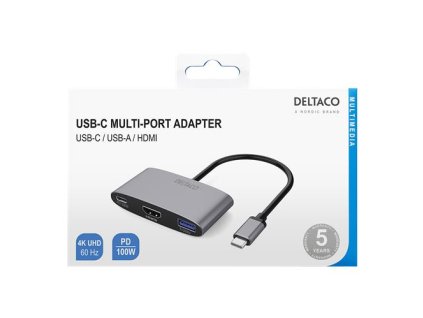 DELTACO USBC-HDMI22, Adaptér USB-C/HDMI, 4K@60Hz
