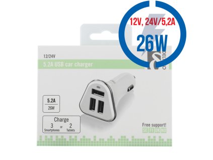 DELTACO USB-CAR102, Autonabíjačka 3x USB 2.0, bi