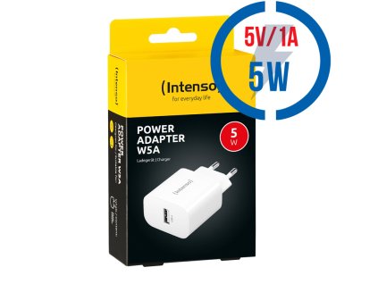 INTENSO W5A, 1x USB A, Nabíjačka, 5W, biela