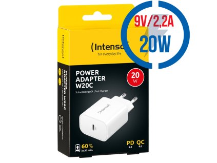 INTENSO W20C, 1x USB C, Nabíjačka, 20W, biela