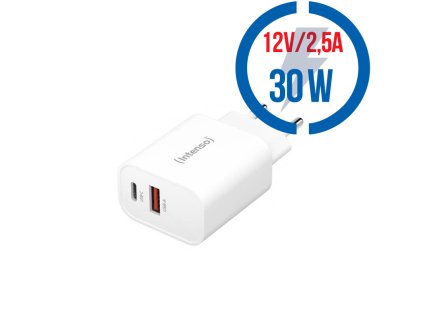 INTENSO W30AC, 2x USB A/C, Nabíjačka, 30W, biela