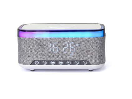 GEMBIRD FM Rádio budík s Qi nabíjaním, šedý