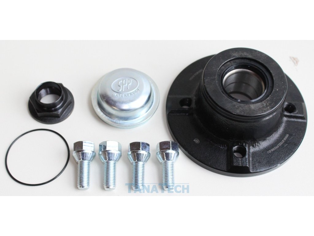 Náboj komplet 100x4 (ložisko, 4x skrutka, matica, viečko) SPP