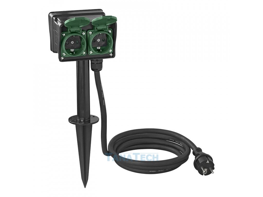 Gartensteckdose Schuko 4-fach mit Erdspieß 2m