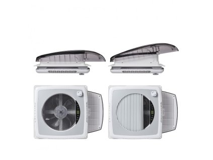 PLUS FAN – Automatischer Dachventilator 400x400 mm für Wohnmobile und Caravans mit LED-Beleuchtung und Verdunkelungsrollo, transparent
