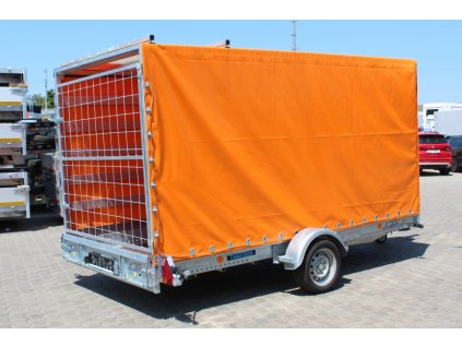 Přívěs plošinový Lider 3,5x1,8 1500kg hydr. sklopná náprava + placht. konstrukce