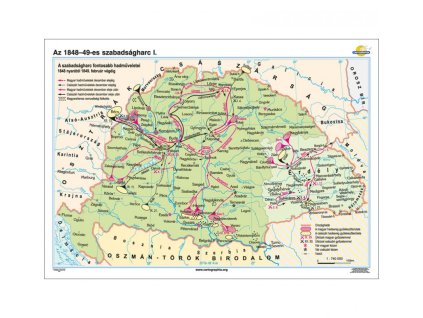 Az 1848-49-es szabadságharc (1848 nyarától 1849 február végéig) falitérkép