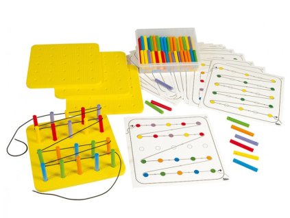 Geometriai gumistáblák, színes fűzhető pálcikákkal, feladatlapokkal
