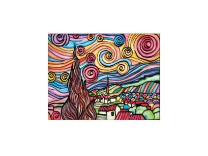 Színező (Van Gogh - Csillagos éj), bársony felületű, 12 db filctollal, 47x35 cm