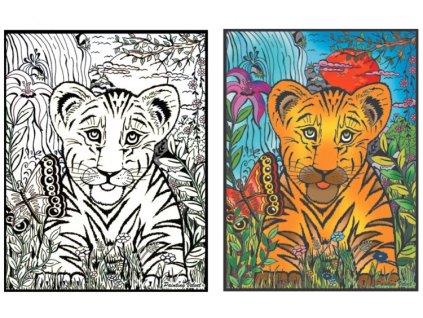 Színező (Tigris és pillangó), bársony felületű, 12 db filctollal