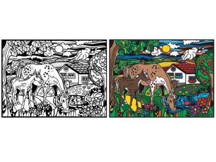 Színező (Lovak), bársony felületű, 12 db filctollal, 35x47 cm